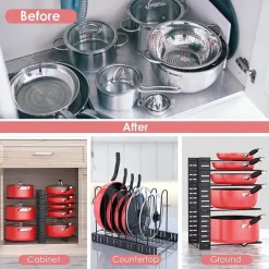 ORGANIZZATORE ESTENSIBILE REGOLABILE PER PENTOLE PADELLE A 8 LIVELLI ORGANIZER CUCINA
