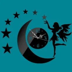 OROLOGI DA PARETE ADESIVO OROLOGIO MODERNO PER BAMBINA CON FATA LUNA EFFETTO SPECCHIO