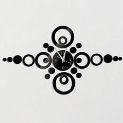 OROLOGI DA PARETE ADESIVO OROLOGIO MODERNO EFFETTO SPECCHIO CON CERCHI FORMA PIU