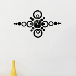 OROLOGI DA PARETE ADESIVO OROLOGIO MODERNO EFFETTO SPECCHIO CON CERCHI FORMA PIU