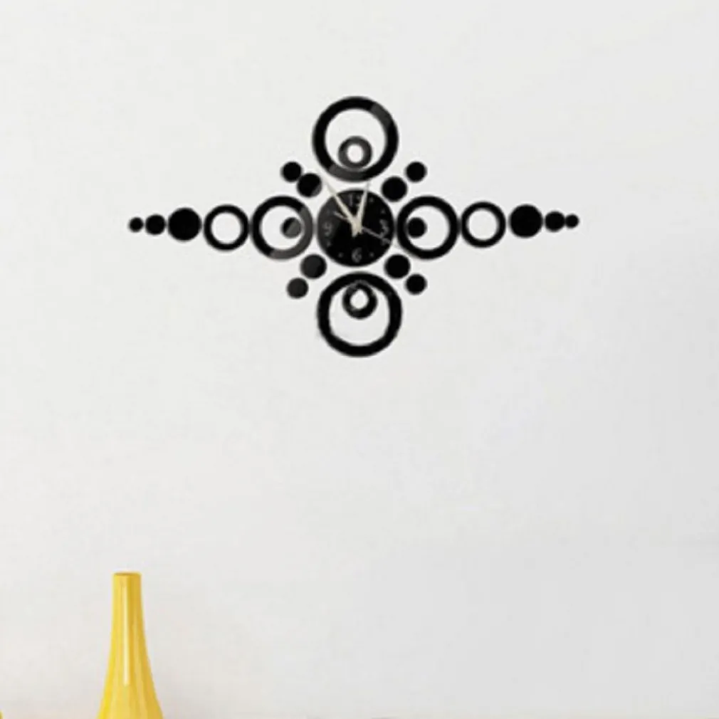 OROLOGI DA PARETE ADESIVO OROLOGIO MODERNO EFFETTO SPECCHIO CON CERCHI FORMA PIU