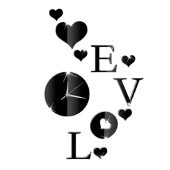 OROLOGIO ADESIVO A PARETE 3D CON DECORAZIONI CUORE E SCRITTA LOVE EFFETTO SPECCHIO