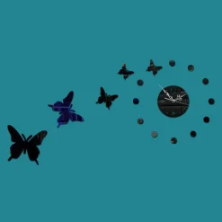 OROLOGIO ADESIVO MODERNO DA PARETE A SPECCHIO DECORATIVO CON FARFALLE CASA BAR