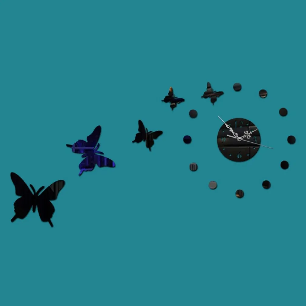OROLOGIO ADESIVO MODERNO DA PARETE A SPECCHIO DECORATIVO CON FARFALLE CASA BAR
