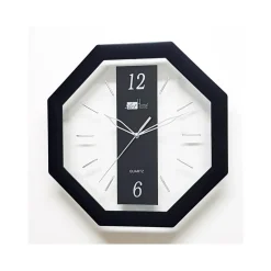 OROLOGIO ANALOGICO PARETE 28 CM QUADRANTE OTTAGONALE NERO TRASPARENTE PLASTICA