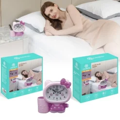 OROLOGIO ANALOGICO SVEGLIA A FORMA DI GATTINO DA TAVOLO CON PORTAPENNE TX-9126