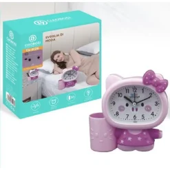 OROLOGIO ANALOGICO SVEGLIA A FORMA DI GATTINO DA TAVOLO CON PORTAPENNE TX-9126