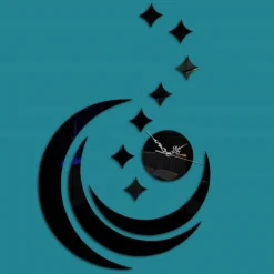 OROLOGIO 3D MODERNO LUNA ADESIVO MURO EFFETTO SPECCHIO PARETE CASA BAR UFFICIO