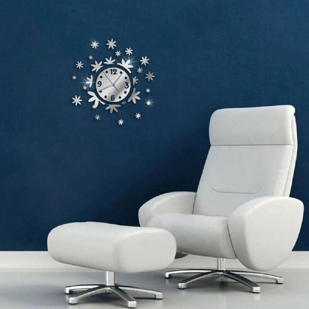 OROLOGIO DA PARETE ADESIVO 3D STICKER COMPONIBILE EFFETTO SPECCHIO FLOREALE