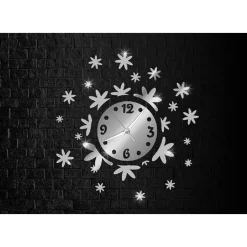 OROLOGIO DA PARETE ADESIVO 3D STICKER COMPONIBILE EFFETTO SPECCHIO FLOREALE
