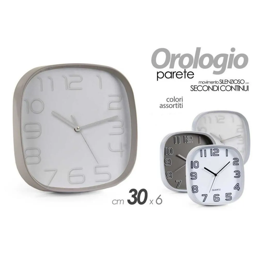 OROLOGIO DA PARETE QUADRATO 30X6 CM ELEGANTE SILENZIOSO COLORI ASSORTITI 684104