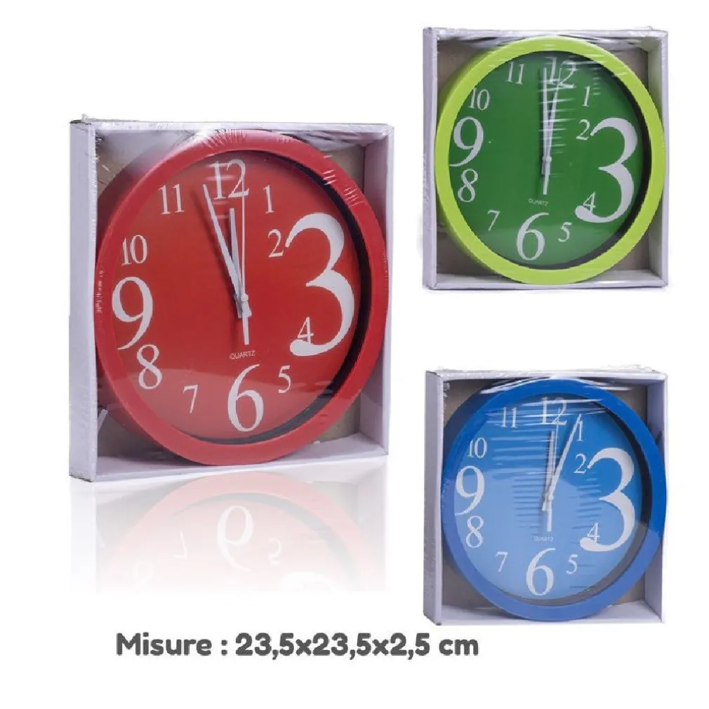 OROLOGIO DA PARETE QUARZO MURO TONDO COLORATO CASA ARREDAMENTO 23.5X23.5X2.5CM
