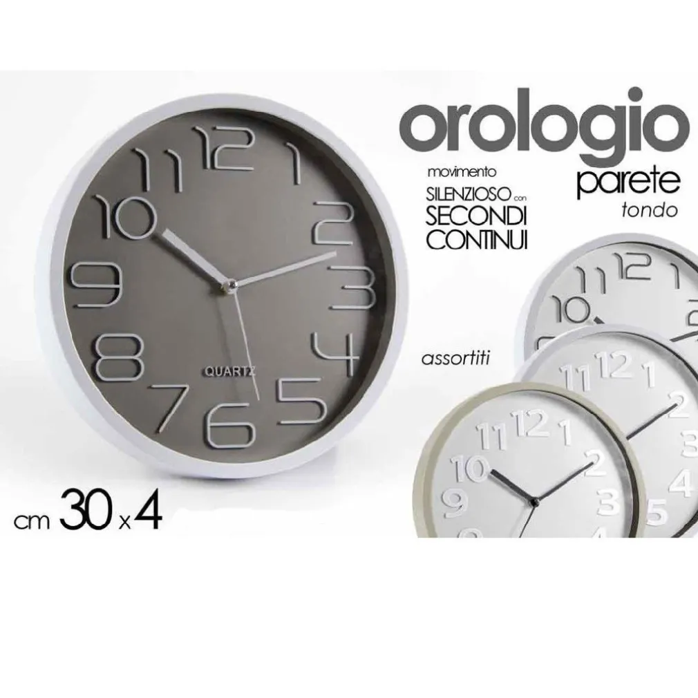OROLOGIO DA PARETE TONDO 30X4 CM MOVIMENTO SILENZIOSO ELEGANTE ASSORTITI 684111