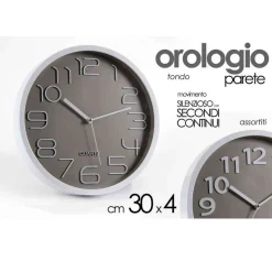 OROLOGIO DA PARETE TONDO 30X4 CM MOVIMENTO SILENZIOSO ELEGANTE ASSORTITI 684111