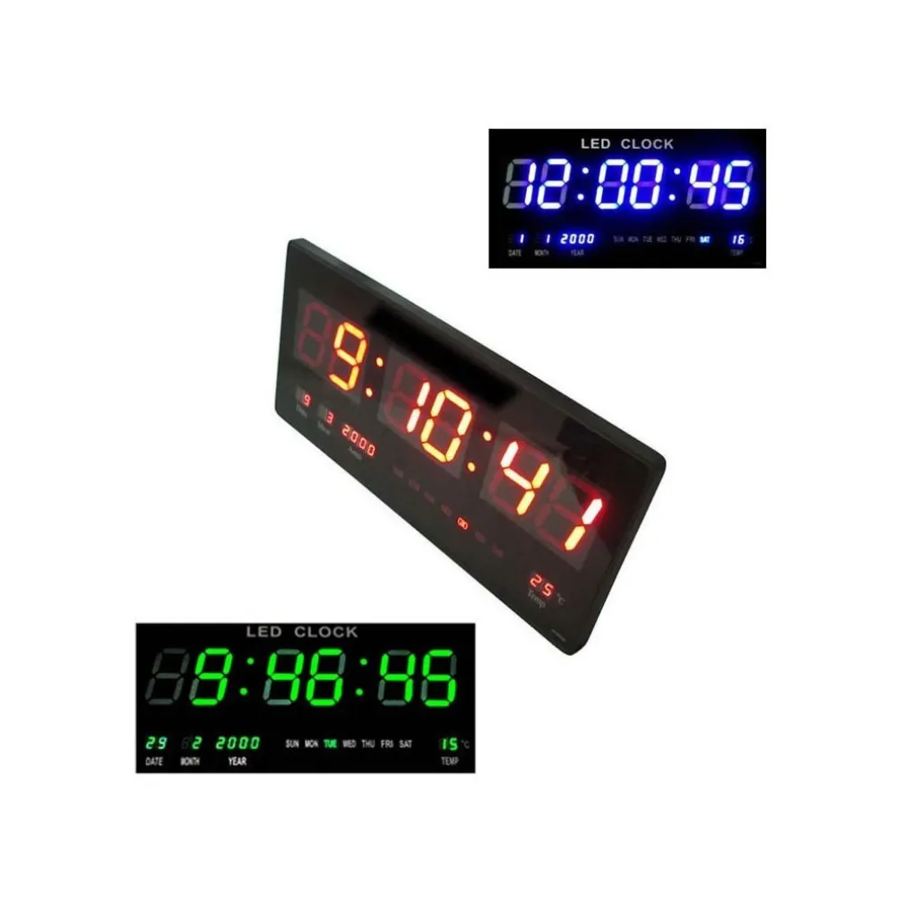 OROLOGIO DIGITALE DA PARETE A MURO LED BLU ROSSO VERDE DATARIO TEMPERATURA DATA
