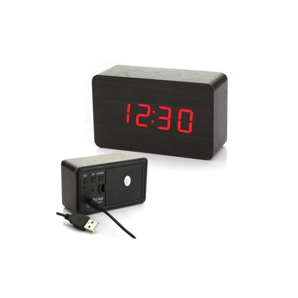 Orologio Moderno effetto legno Wooden USB/AAA Light LED Digital Alarm Clock