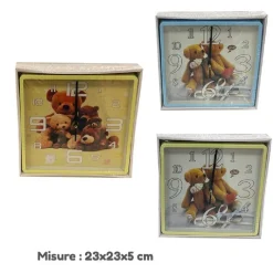 OROLOGIO PARETE PER BAMBINI QUARZO MURO QUADRATO ORSETTI CASA ARREDAMENTO 23X5CM