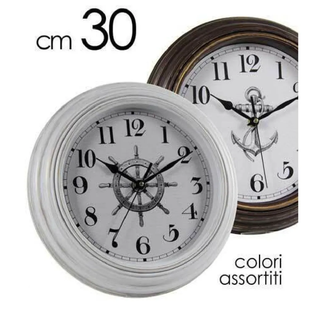 OROLOGIO PARETE TONDO IN PLASTICA 30 CM VARI COLORI ASSORTITI SHABBY CHIC 774652