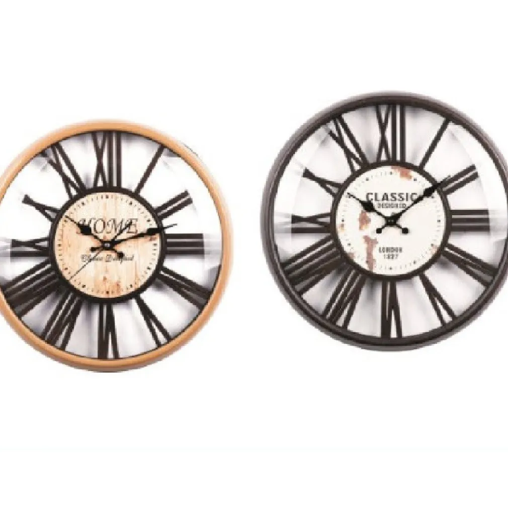OROLOGIO PARETE TONDO IN PLASTICA 41CM VINTAGE RETRO 2 MODELLI ASSORTITI 5661110