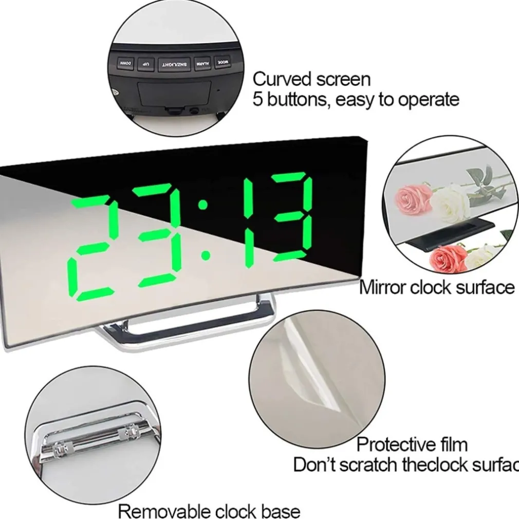 OROLOGIO SVEGLIA DIGITALE CON DATARIO TERMOMETRO DISPLAY A SPECCHIO DA TAVOLO