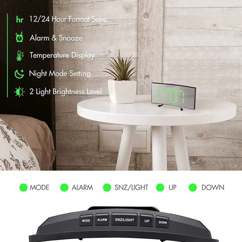 OROLOGIO SVEGLIA DIGITALE CON DATARIO TERMOMETRO DISPLAY A SPECCHIO DA TAVOLO