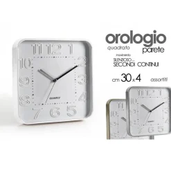 OROLOGIO 30X4CM DA PARETE QUADRATO CLASSICO MODERNO SILENZIOSO COLORI ASS 684142