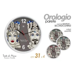 OROLOGIO 31X4CM DA PARETE TESTA DI MORO MARRONE MODERNO TONDO COLORI ASS 820205