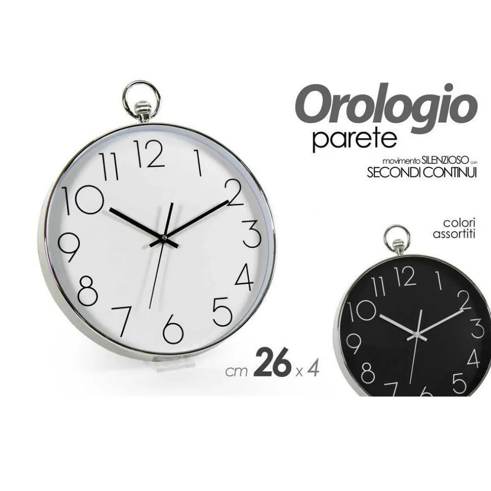 OROLOGIO 26X4CM PARETE MOVIMENTO SILENZIOSO COLORI ASS. TONDO IN PLASTICA 798061