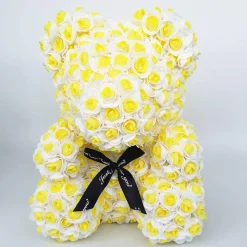 ORSACCHIOTTO ORSETTO ORSO DI ROSE CON FIORI ROSE DA 25CM COLORE GIALLO E BIANCO