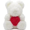 ORSACCHIOTTO ORSETTO ORSO DI ROSE CON FIORI DA 40CM BIANCO CON CUORE ROSSO