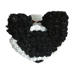 ORSACCHIOTTO ORSETTO PANDA DI ROSE CON FIORI ROSE DA 25CM COLORE BIANCO E NERO