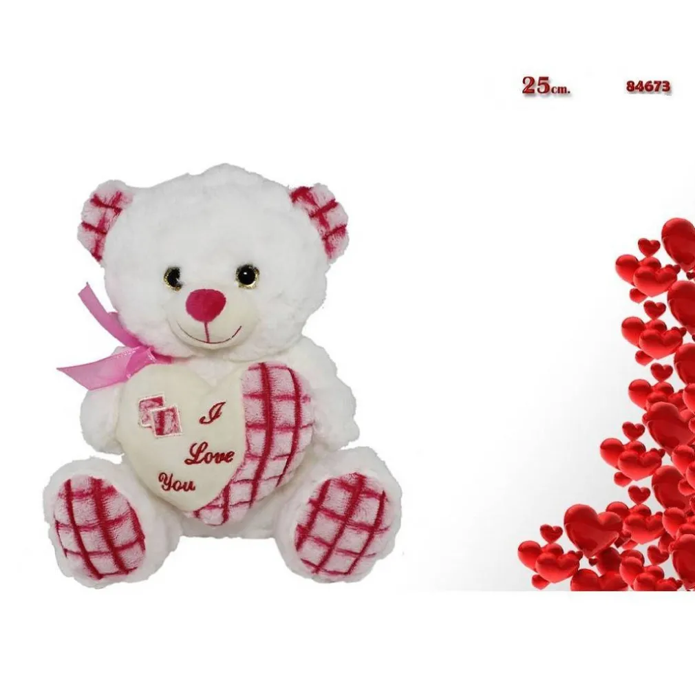 ORSACCHIOTTO PELUCHE PUPAZZO ORSO CON CUORE E FIOCCO 25CM SAN VALENTINO 84673