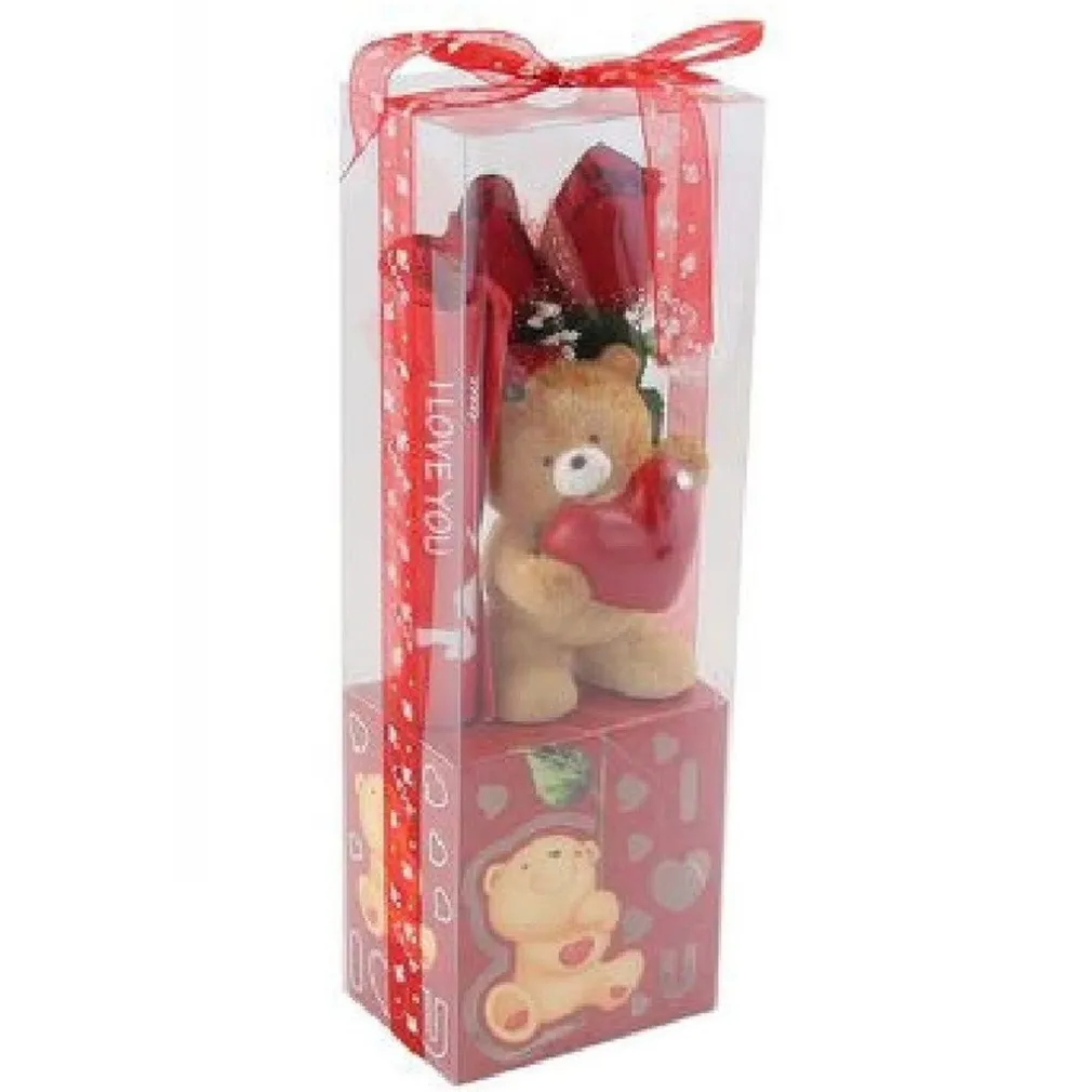 ORSETTO CON CUORE FIORI CONFEZIONE REGALO PER SAN VALENTINO 10X7.5X30 CM 63303