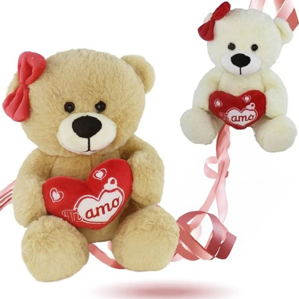ORSETTO ORSA PELUCHE CON CUORE SCRITTA TI AMO FIOCCO 22 CM SAN VALENTINO 92614