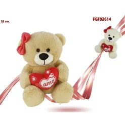 ORSETTO ORSA PELUCHE CON CUORE SCRITTA TI AMO FIOCCO 22 CM SAN VALENTINO 92614