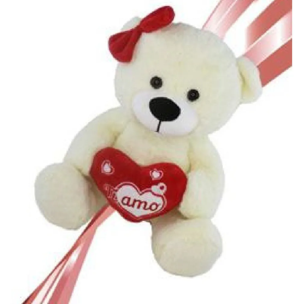 ORSETTO ORSA PELUCHE CON CUORE SCRITTA TI AMO FIOCCO 22 CM SAN VALENTINO 92614