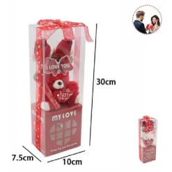 ORSETTO PELUCHE CON CUORE FIORI CONFEZIONE REGALO SAN VALENTINO 10X7.5X30CM 63302