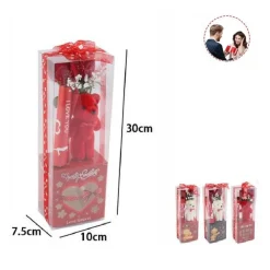 ORSETTO PELUCHE CON FIORE CONFEZIONE REGALO PER SAN VALENTINO 10X7.5X30CM 63300