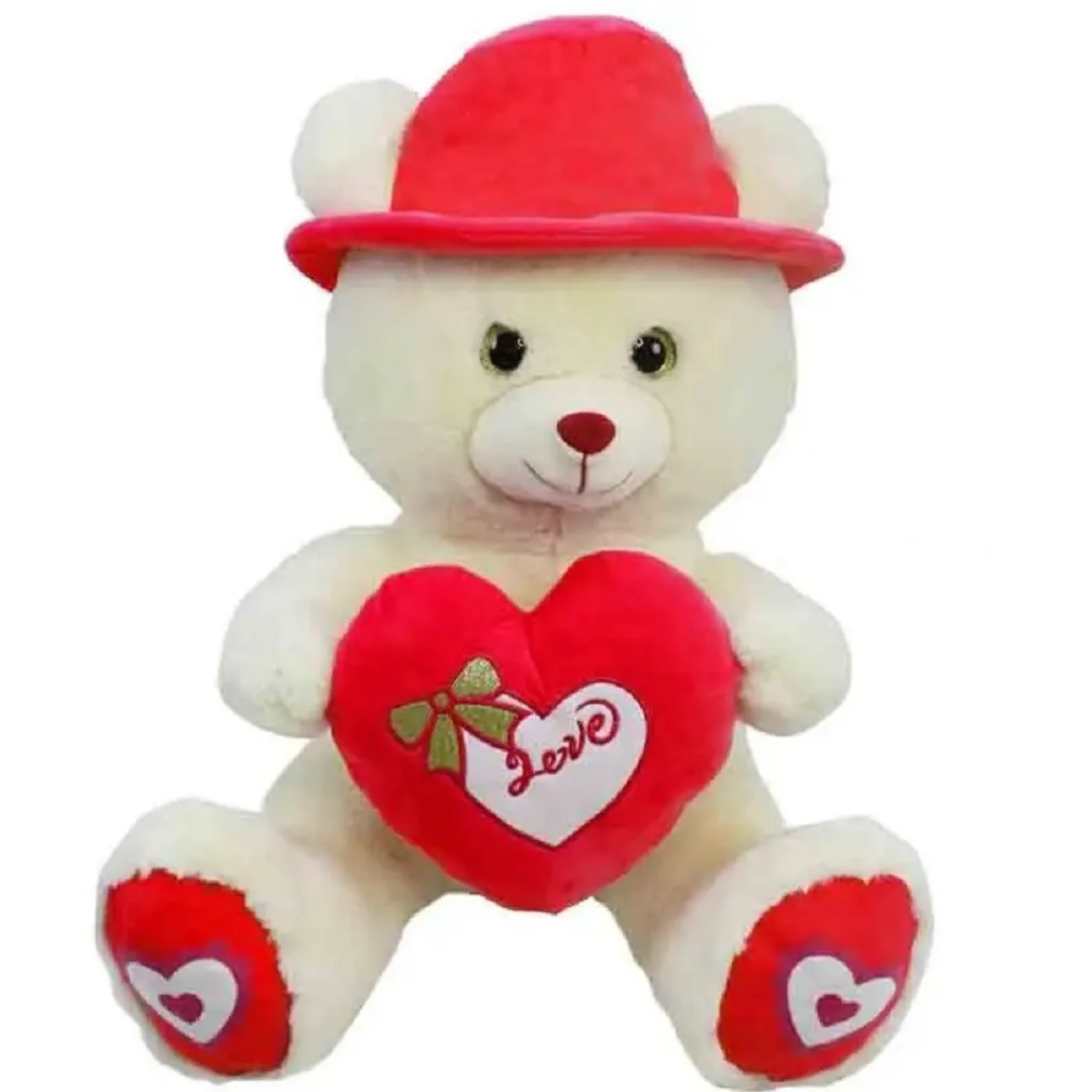 ORSO IN PELUCHE CON CAPPELLO E CUORE ROSSO 55 CM REGALO PER SAN VALENTINO 92423