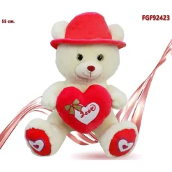 ORSO IN PELUCHE CON CAPPELLO E CUORE ROSSO 55 CM REGALO PER SAN VALENTINO 92423