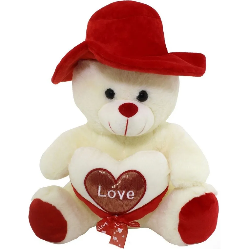 ORSO IN PELUCHE CON CUORE LOVE CAPPELLO PUPAZZO REGALO SAN VALENTINO 35 CM 67921