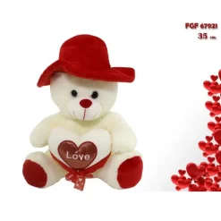 ORSO IN PELUCHE CON CUORE LOVE CAPPELLO PUPAZZO REGALO SAN VALENTINO 35 CM 67921