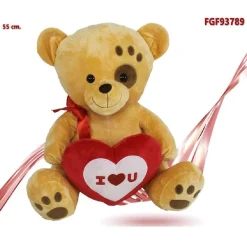 ORSO PELUCHE 55 CM CON CUORE FIOCCO ROSSO IMPRONTA SU OCCHIO SAN VALENTINO 93789