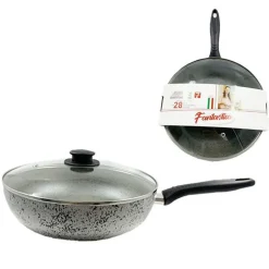 PADELLA ALTA ANTIADERENTE ANTIGRAFFIO A 7 STRATI CON COPERCHIO IN VETRO MANICO DA 24-28CM