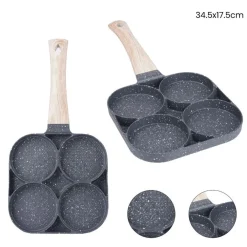 PADELLA ANTIADERENTE A 4 FORI PER UOVA PANCAKE MANICO IN LEGNO ACCESSORI CUCINA 624386
