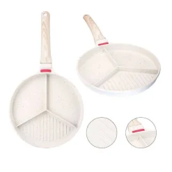 PADELLA ANTIADERENTE A TRIPLO SCOMPARTO MANICO IN BRACHELITE PER CUCINARE CASA