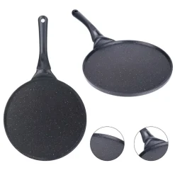 PADELLA ANTIADERENTE PIASTRA LISCIA TONDA PER CREPES NERA ACCESSORI PER CUCINARE 624388