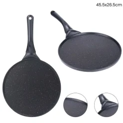 PADELLA ANTIADERENTE PIASTRA LISCIA TONDA PER CREPES NERA ACCESSORI PER CUCINARE 624388