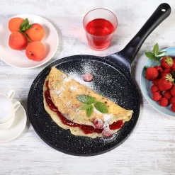 PADELLA ANTIADERENTE PIASTRA LISCIA TONDA PER CREPES NERA ACCESSORI PER CUCINARE 624388