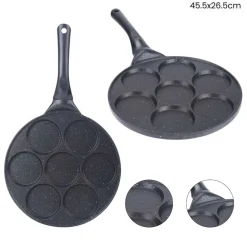 PADELLA MULTIFUNZIONE PER PANCAKE FRITTELLE NERO A 7 FORI STAMPI ANTIADERENTE 62432